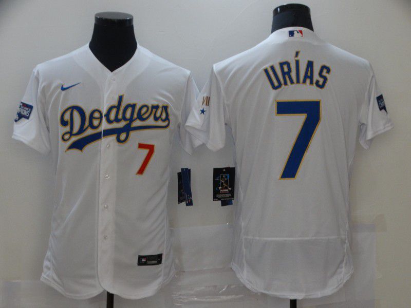 Men Los Angeles Dodgers #7 Urias White Gold Elite 2022 Nike MLB Jersey